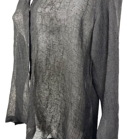 Chicos Design Womens Collared Solid Black Sheer Button Up Shirt Blouse Top 0/ S - Picture 9 of 16